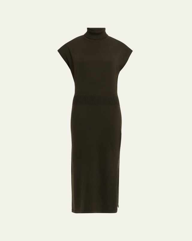 Natalie Wool Short-Sleeve Turtleneck Midi Dress
